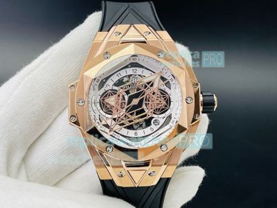 HB Factory Swiss Replica Hublot Big Bang Sang Bleu 45MM Watch Rose Gold White Dial